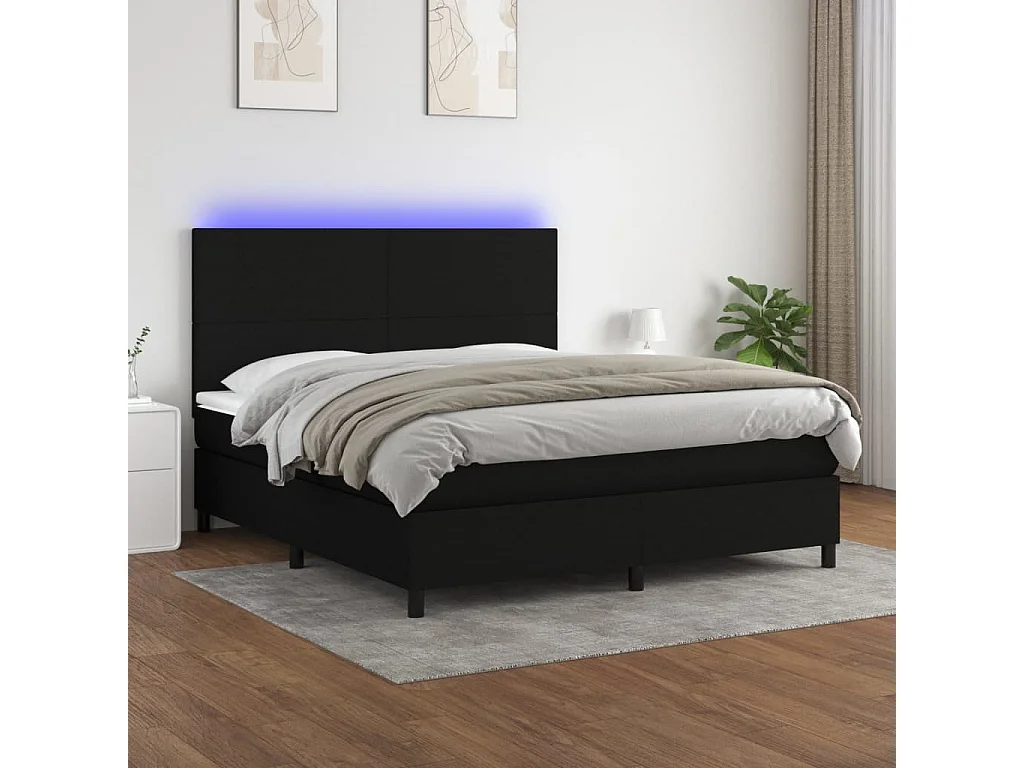 Sommier à lattes de lit et matelas et LED Noir 180x200 Tissu