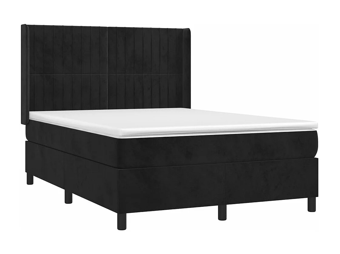 Sommier à lattes de lit matelas et LED Noir 140x190 Velours