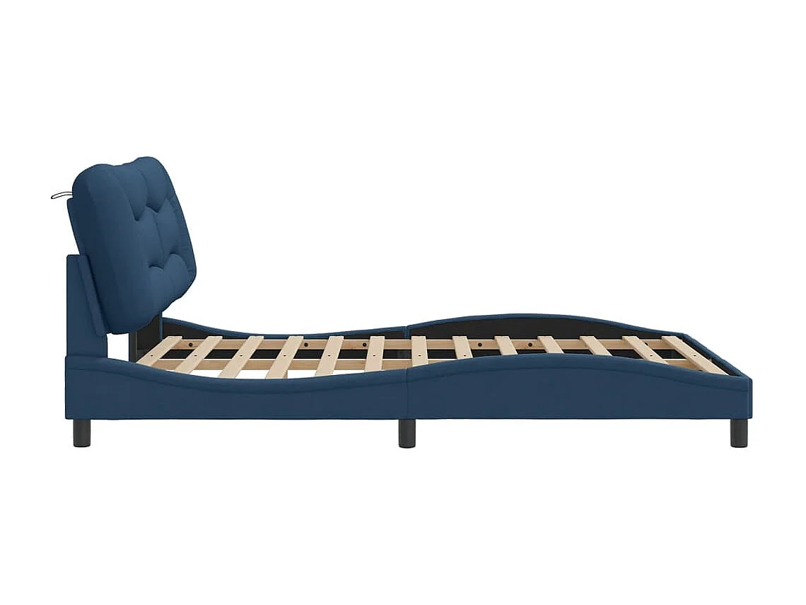 Cadre de lit avec tête de lit Bleu 160x200 Tissu