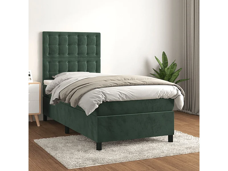 Lit à sommier tapissier avec matelas Vert foncé 90x200 2