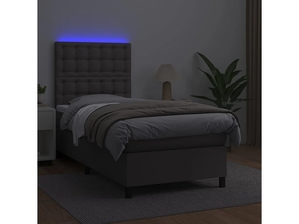 Sommier à lattes de lit avec matelas et LED Gris 100x200