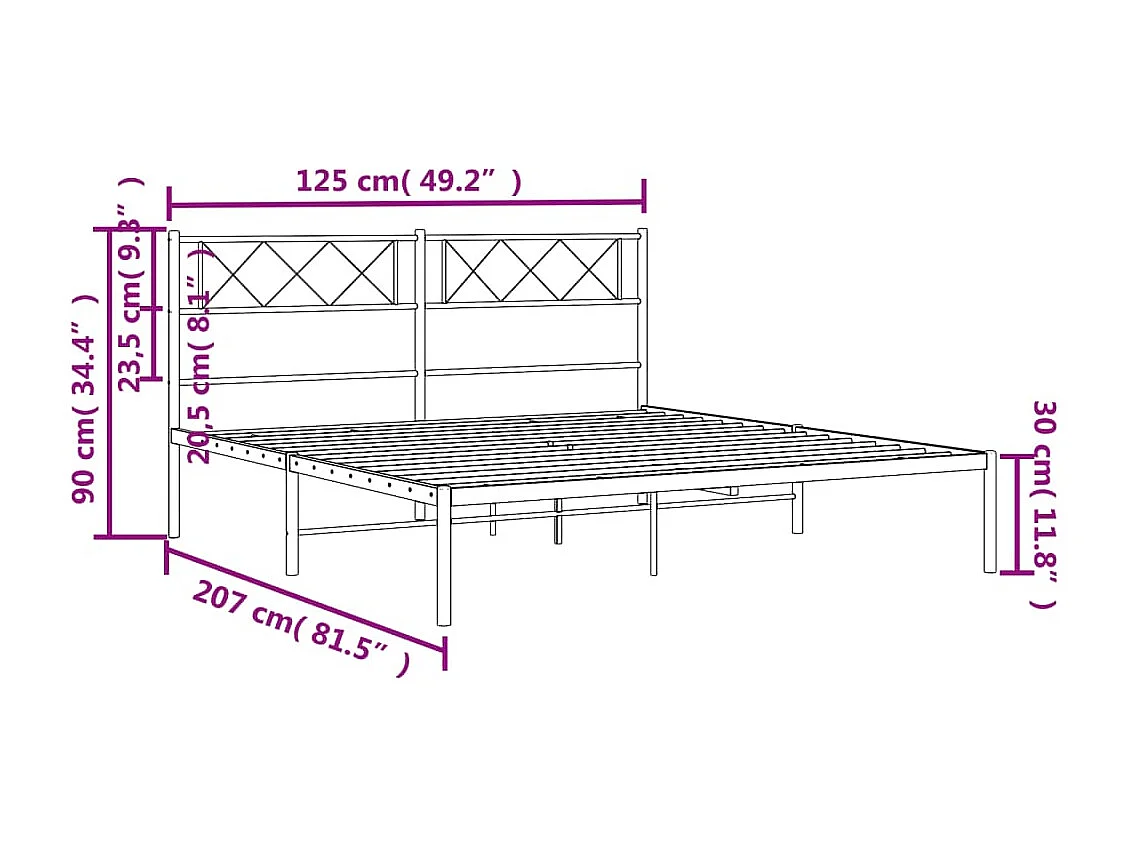 Cadre de lit métal avec tête de lit blanc 120x200
