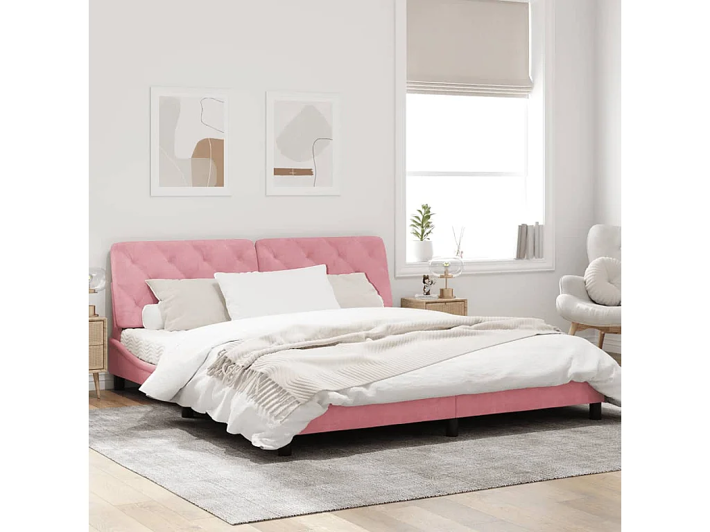 Cadre de lit avec lumières LED rose 180x200 velours