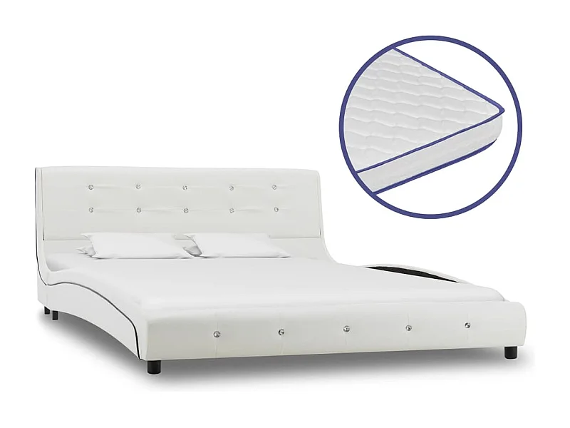 Lit avec matelas à mémoire de forme Blanc Similicuir 140x200 2