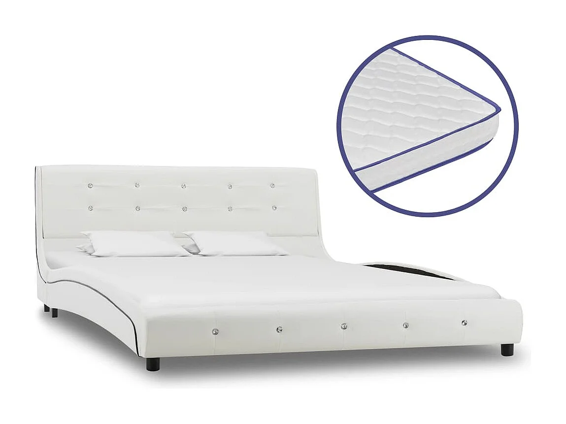 Lit avec matelas à mémoire de forme Blanc Similicuir 140x200 2