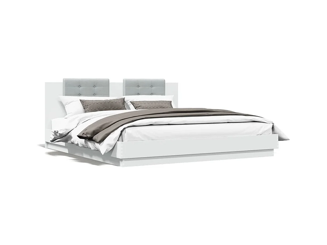 Cadre de lit avec tête de lit et lumières LED blanc 180x200
