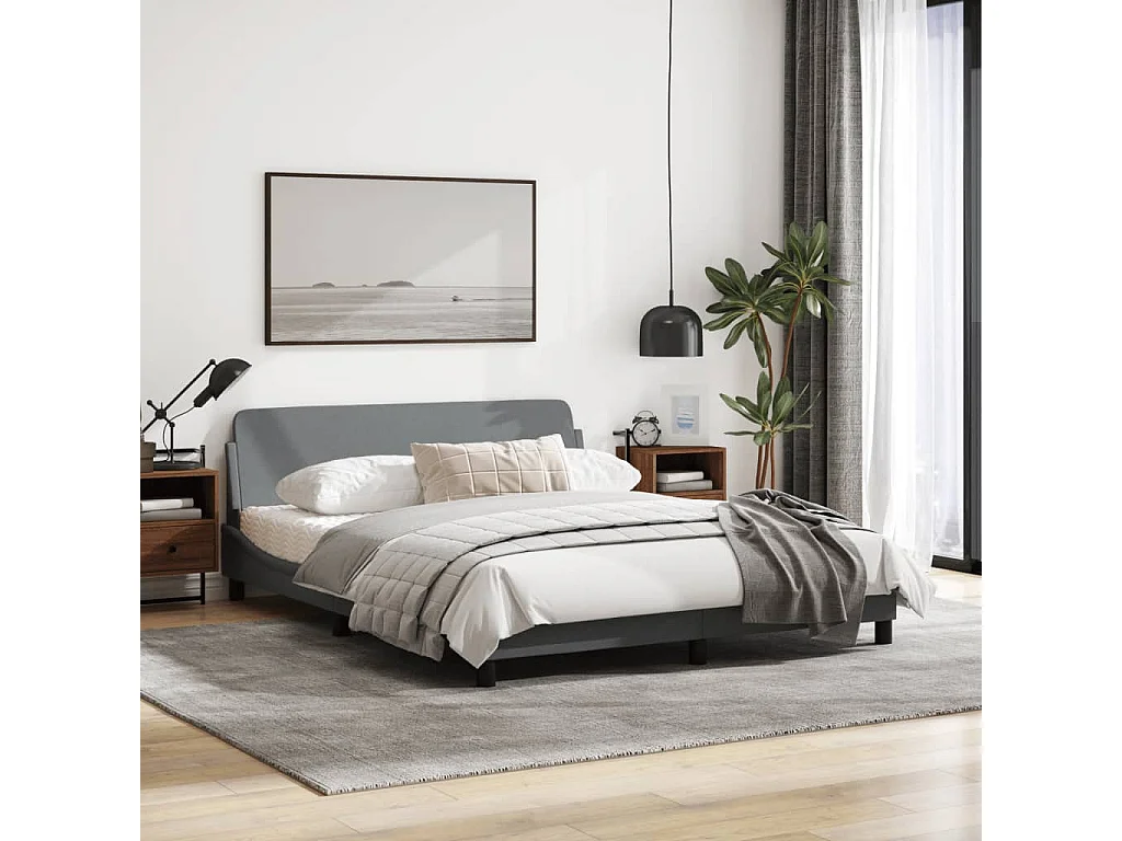 Cadre de lit avec tête de lit Gris clair 160x200 Tissu