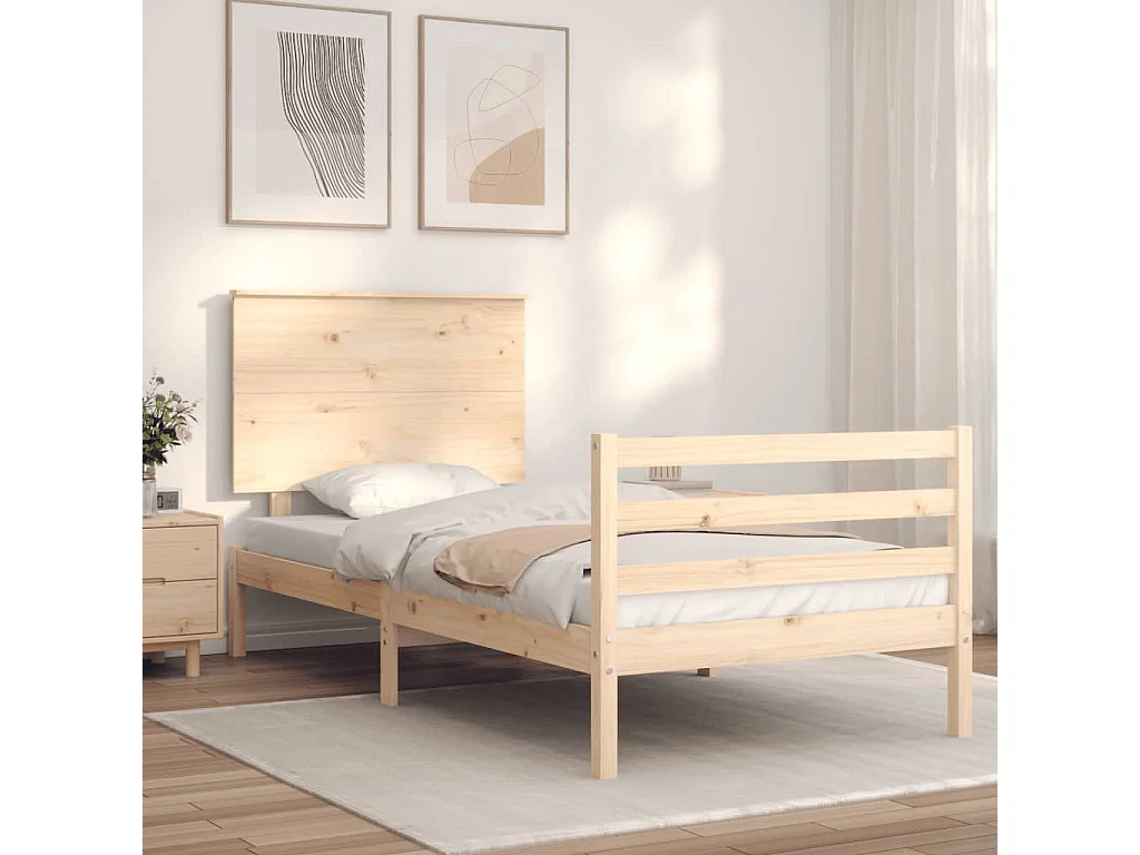 Cadre de lit avec tête de lit petit simple bois massif