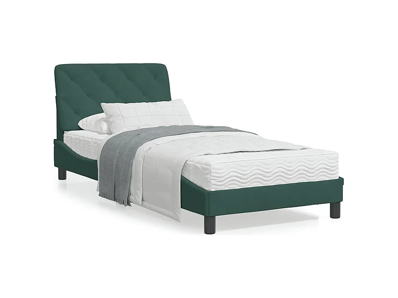 Cadre de lit avec tête de lit Vert foncé 90x200 Velours