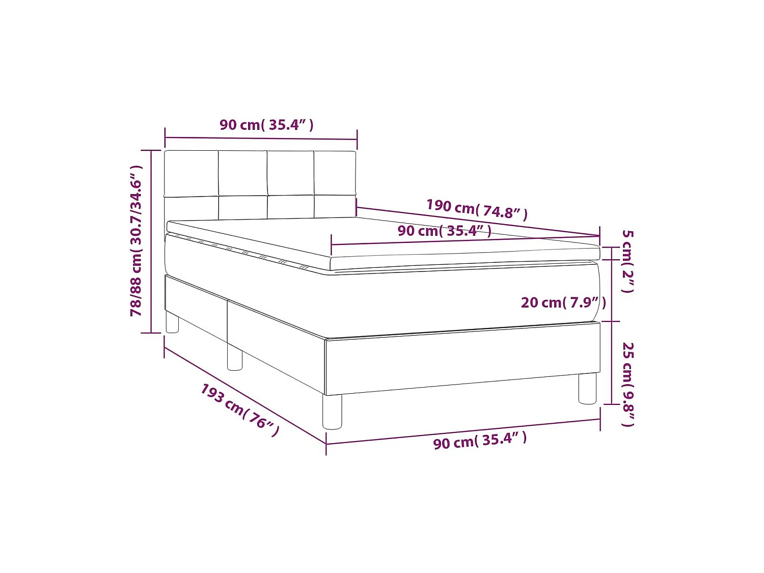 Sommier à lattes de lit et matelas et LED Gris clair 90x190