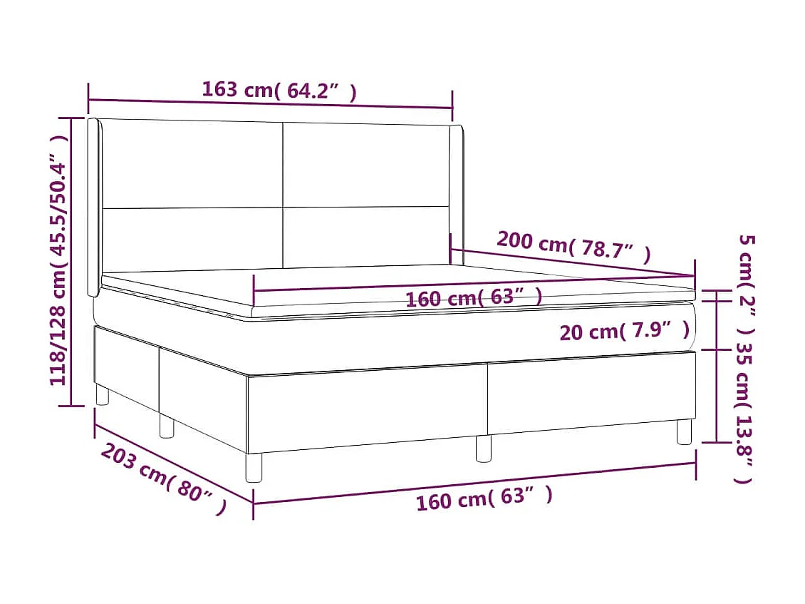 Sommier à lattes de lit matelas et LED Noir 160x200 Velours