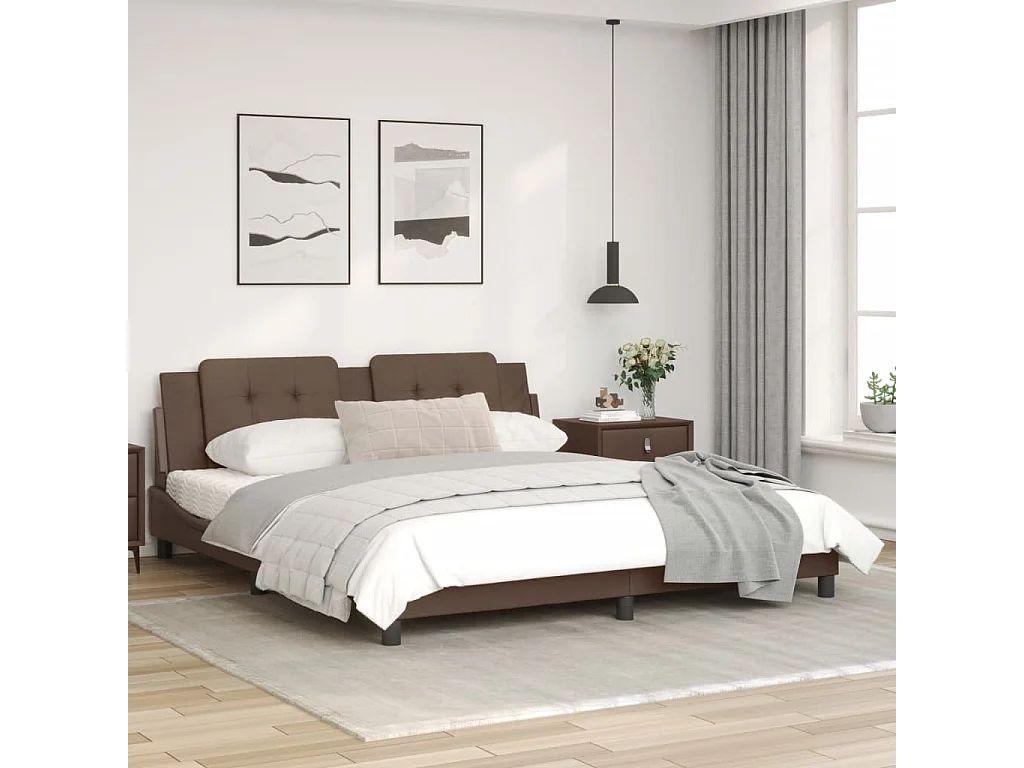 Cadre de lit avec tête de lit marron 180x200 Similicuir