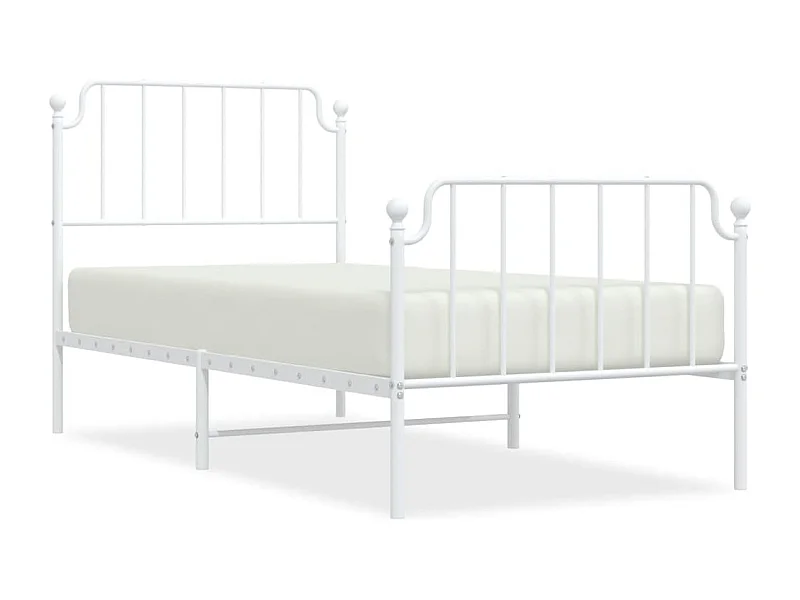 Cadre de lit métal avec tête de lit-pied de lit blanc 90x190
