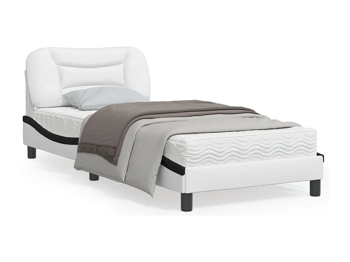 Cadre de lit avec tête de lit blanc et noir 90x190 similicuir