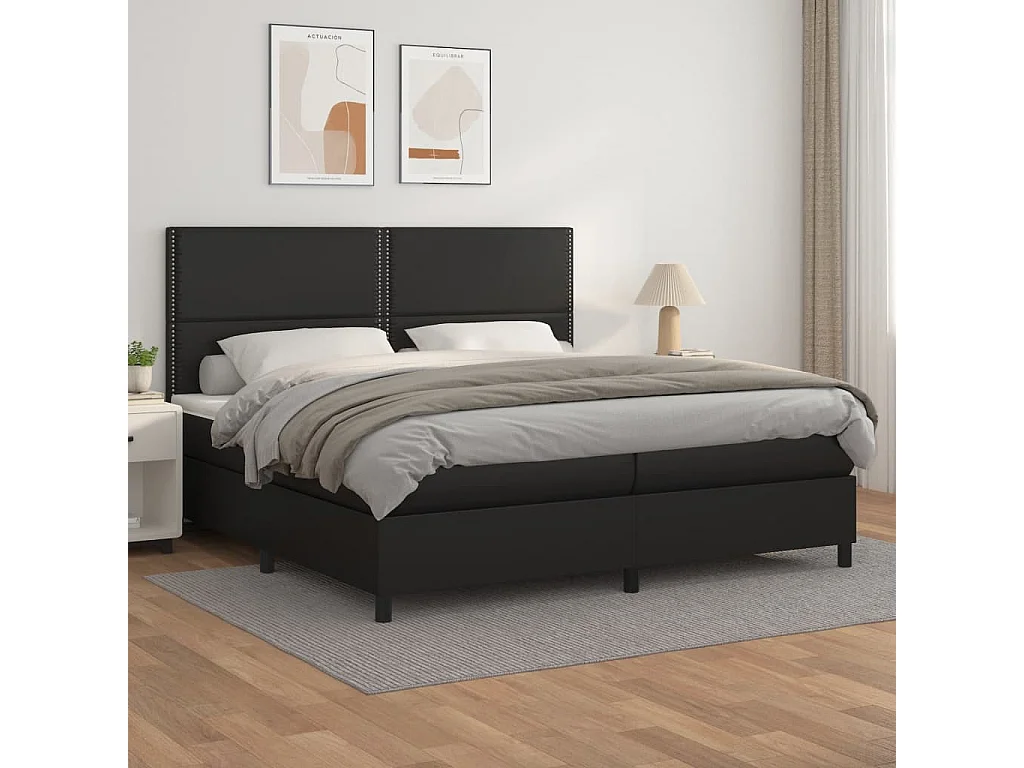 Sommier à lattes de lit avec matelas Noir 200x200 Similicuir