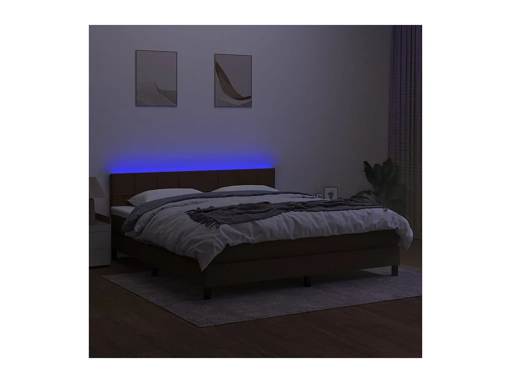 Boxspring met matras en LED stof donkerbruin 180x200 cm