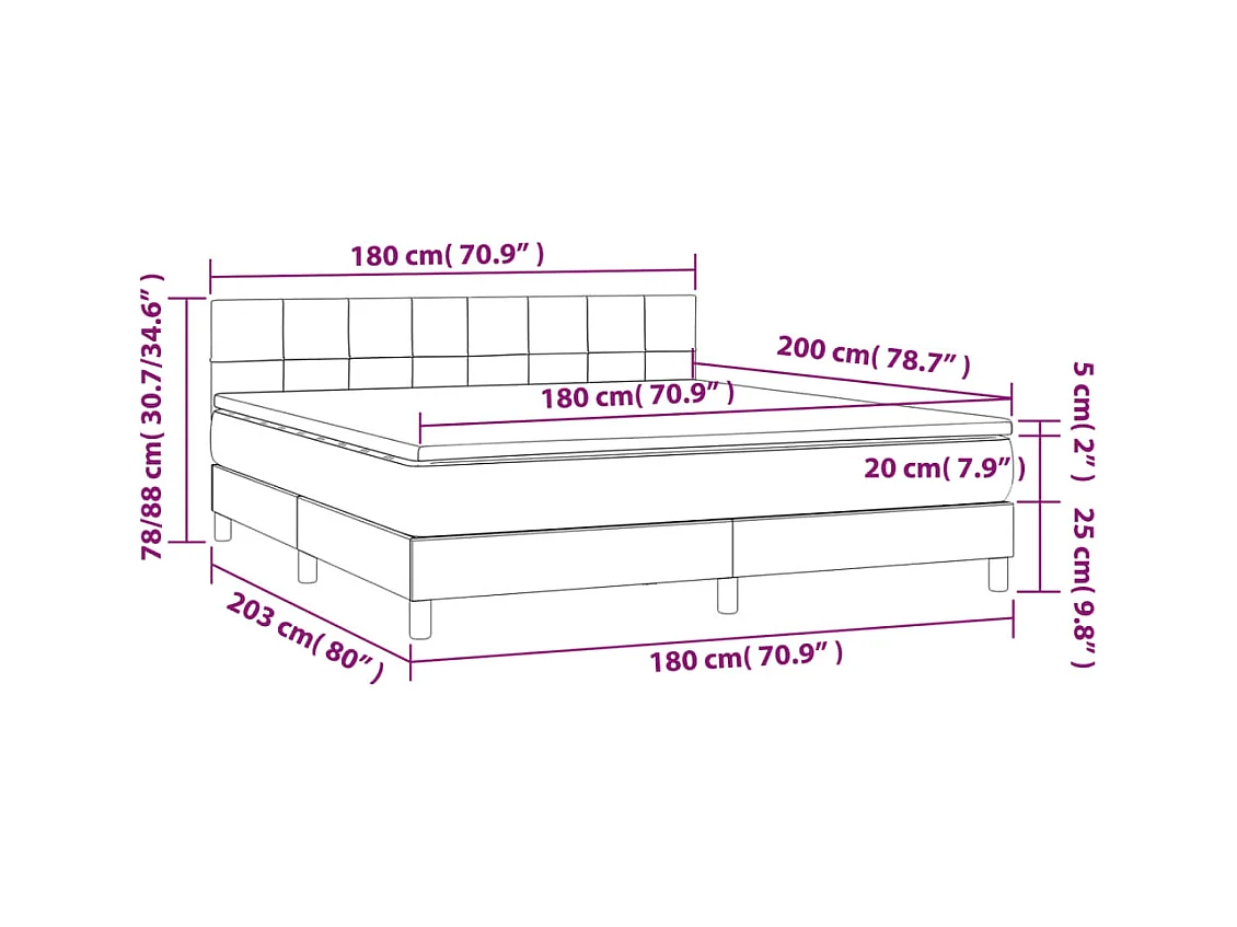 Boxspring met matras en LED stof donkerbruin 180x200 cm
