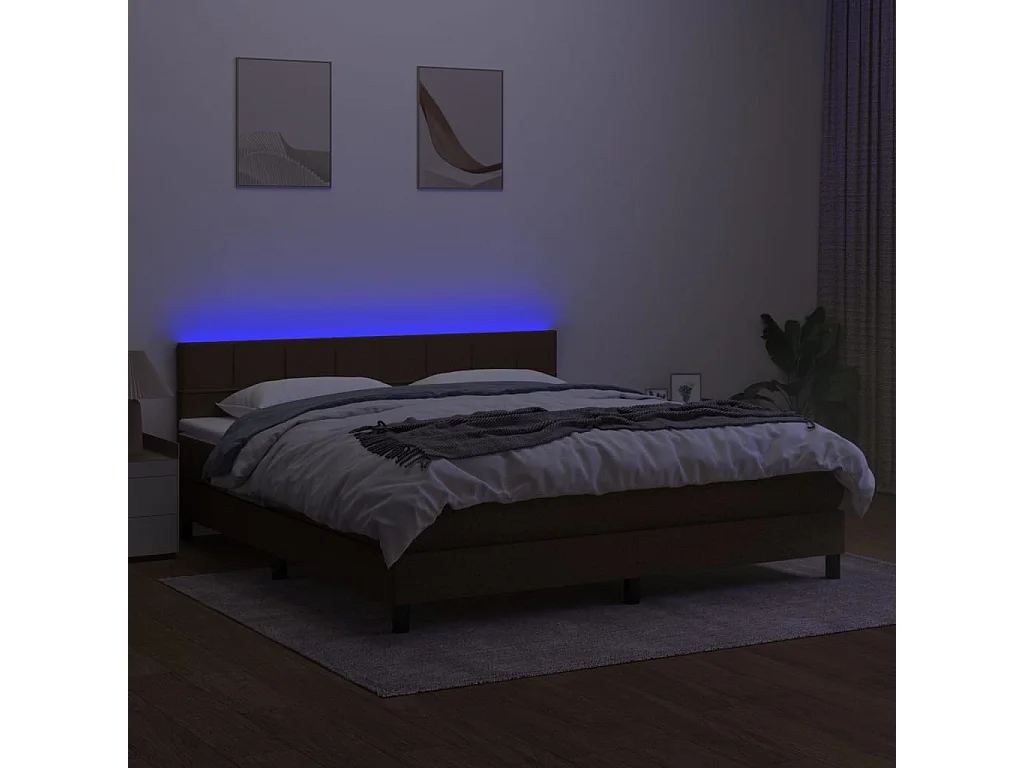 Boxspring met matras en LED stof donkerbruin 180x200 cm