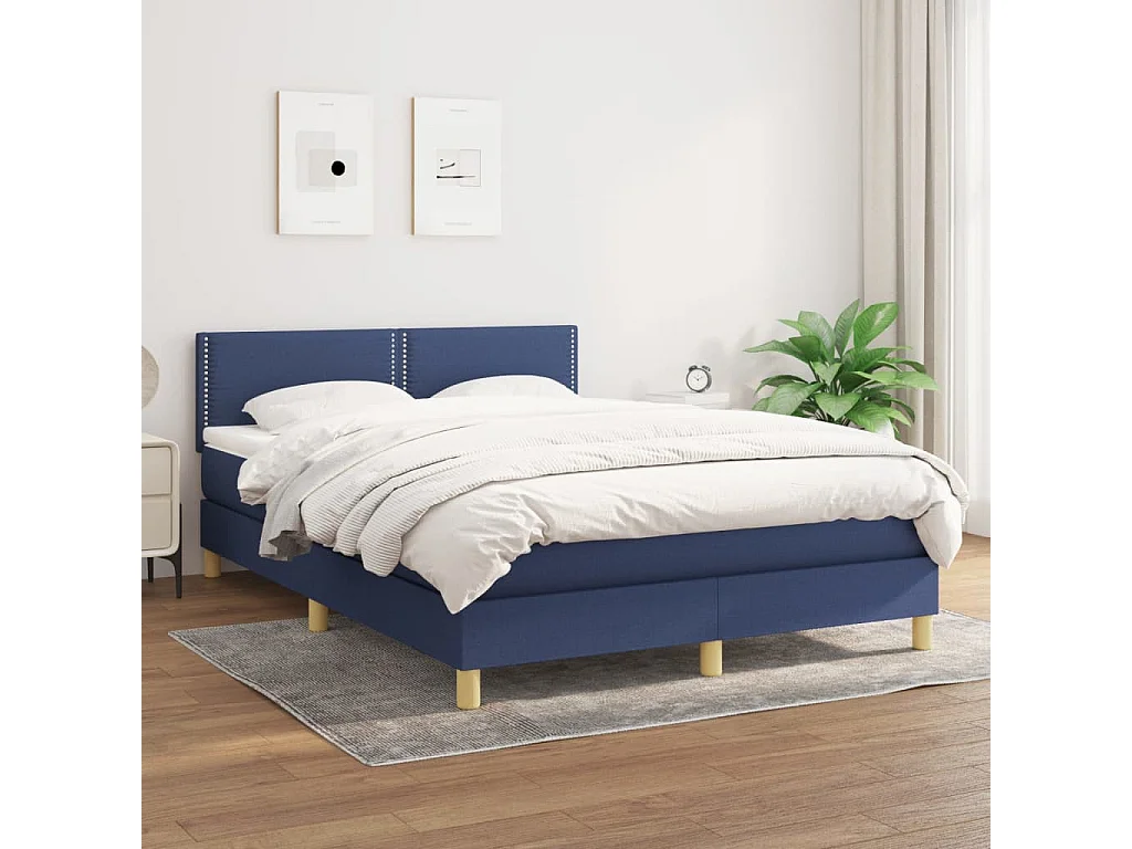 Sommier à lattes de lit avec matelas Bleu 140x190 Tissu
