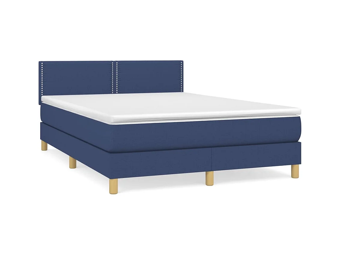 Sommier à lattes de lit avec matelas Bleu 140x190 Tissu