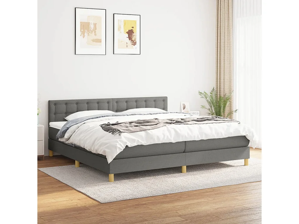 Lit à sommier tapissier avec matelas Gris foncé 200x200 Tissu 7