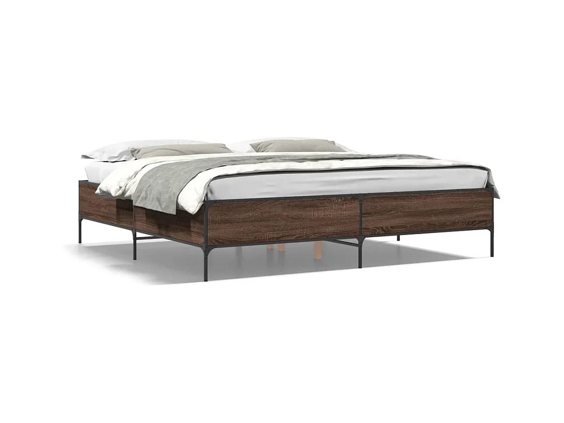 Cadre de lit chêne marron 200x200 bois d'ingénierie et métal