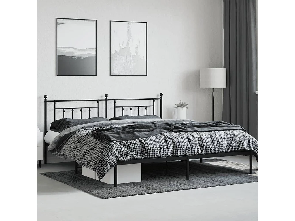 Cadre de lit métal avec tête de lit noir 193x203