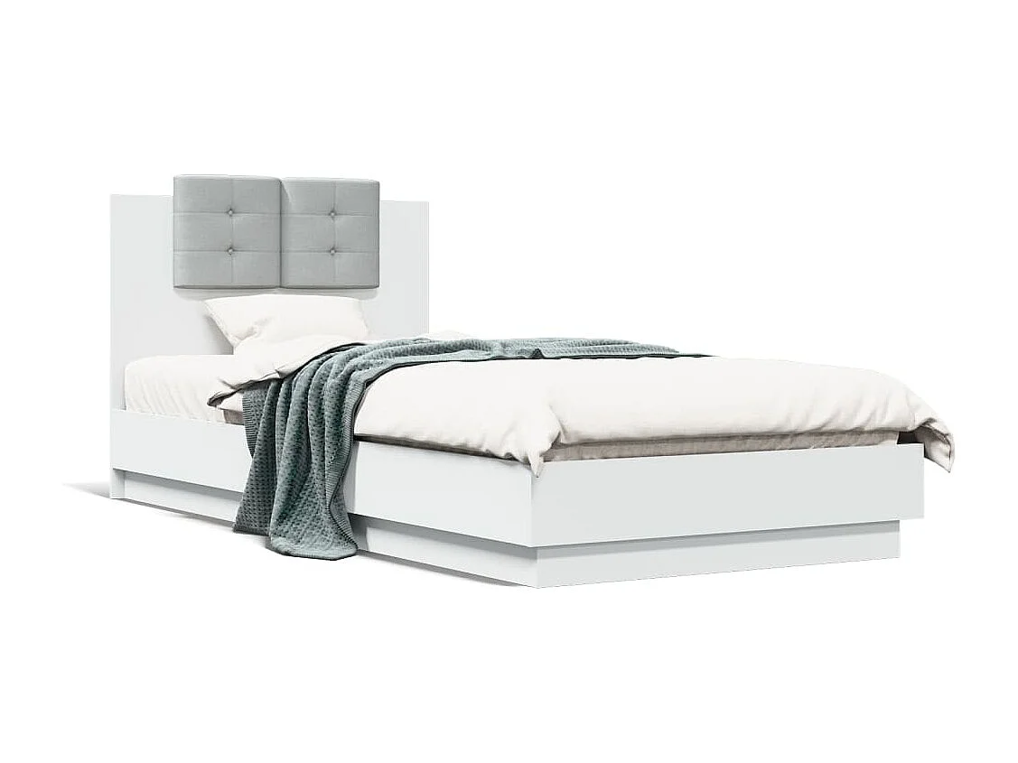 Cadre de lit avec tête de lit blanc 90x200 bois d'ingénierie