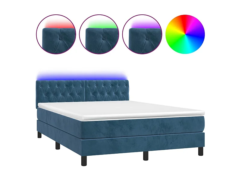 Sommier à lattes de lit avec matelas LED Bleu foncé 140x190