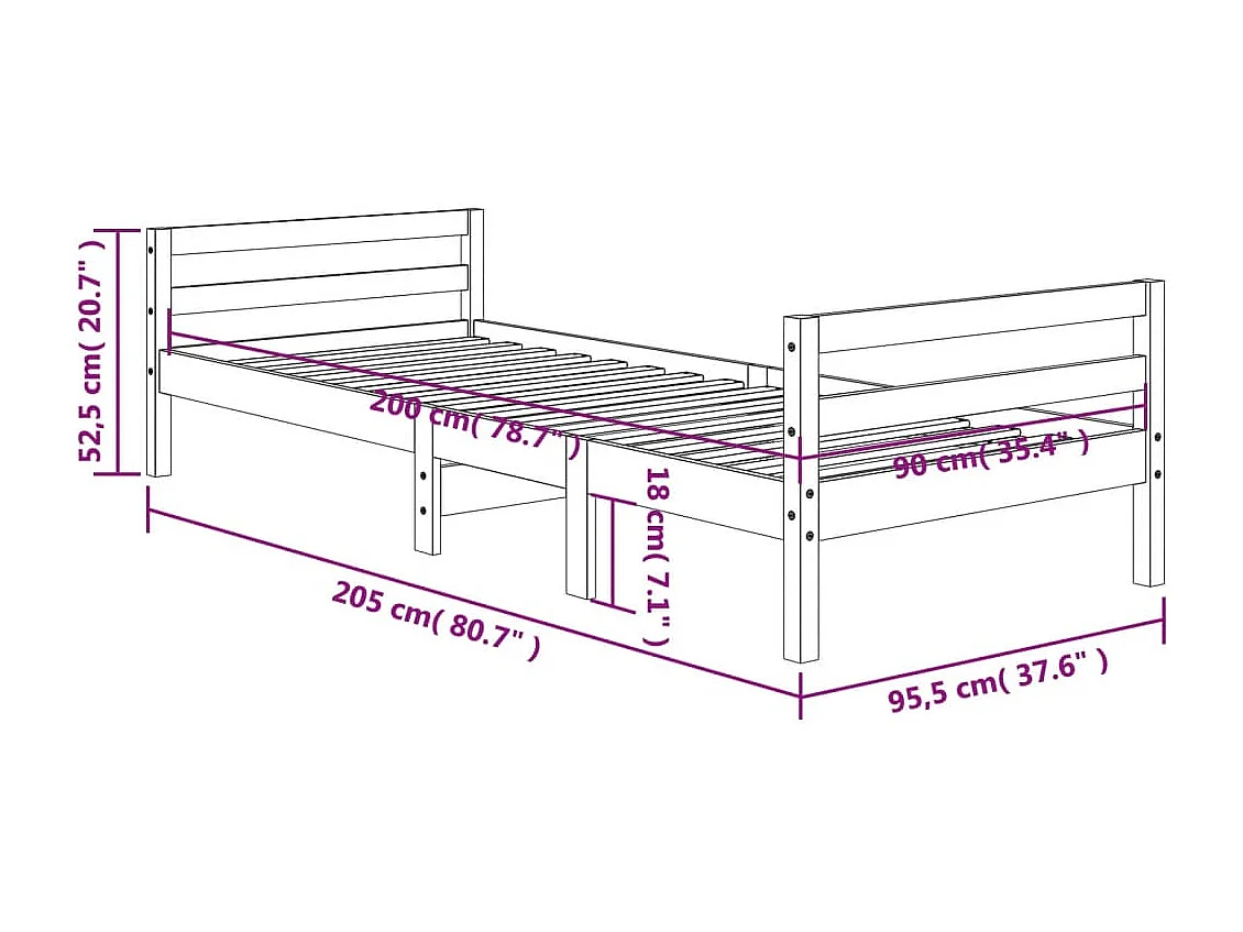 Cadre de lit marron 90x200 bois de pin massif