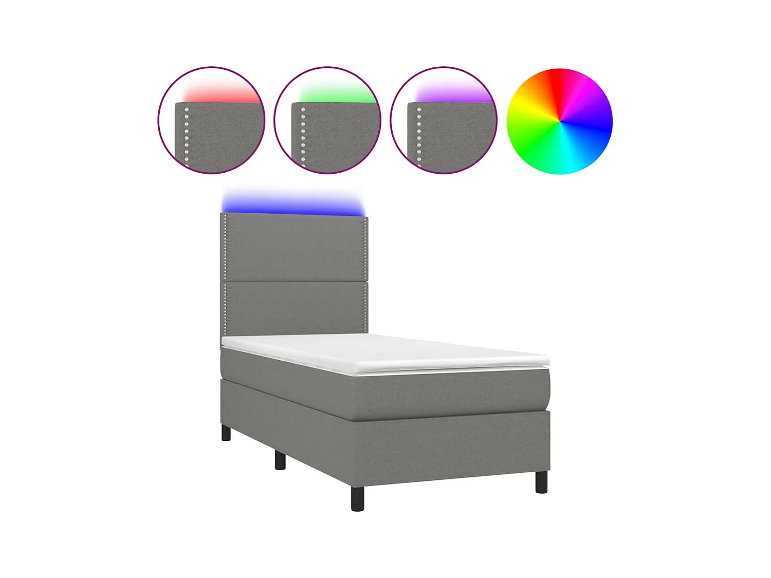 Sommier à lattes de lit avec matelas et LED Gris foncé 90x190