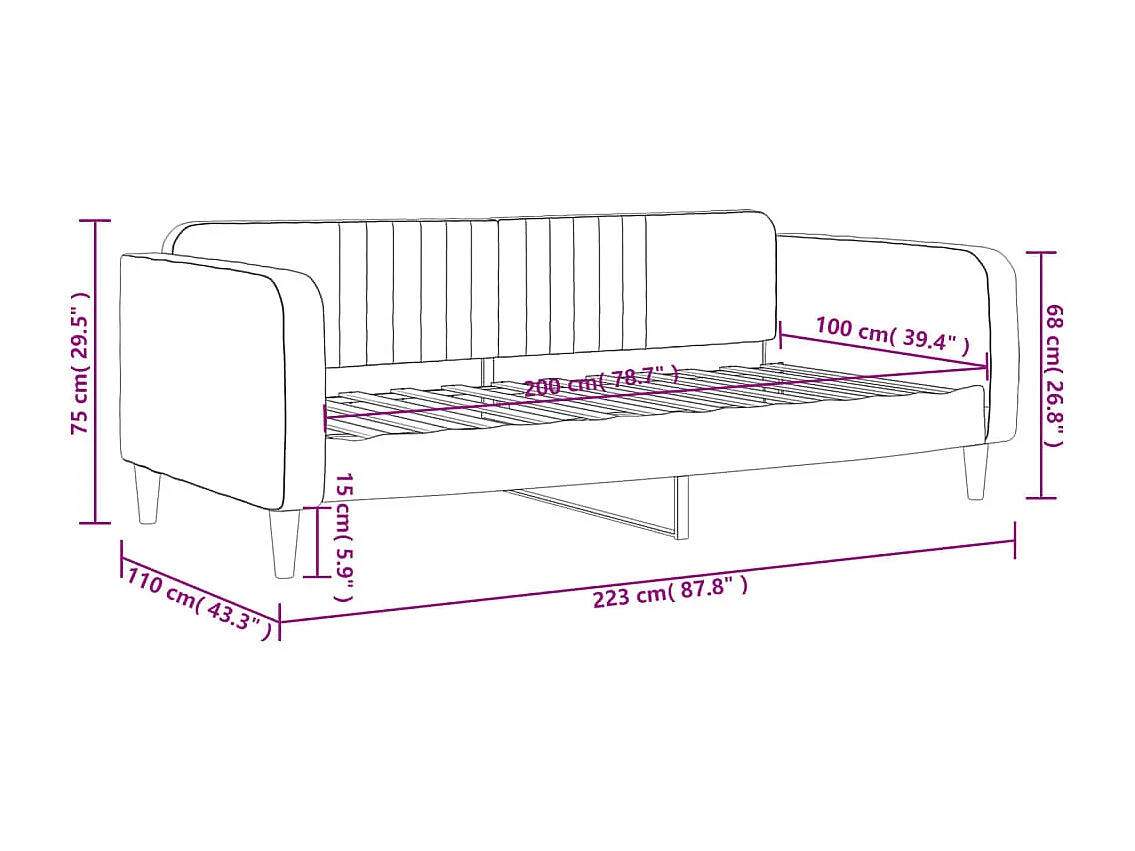 Lit de repos gris clair 100x200 velours