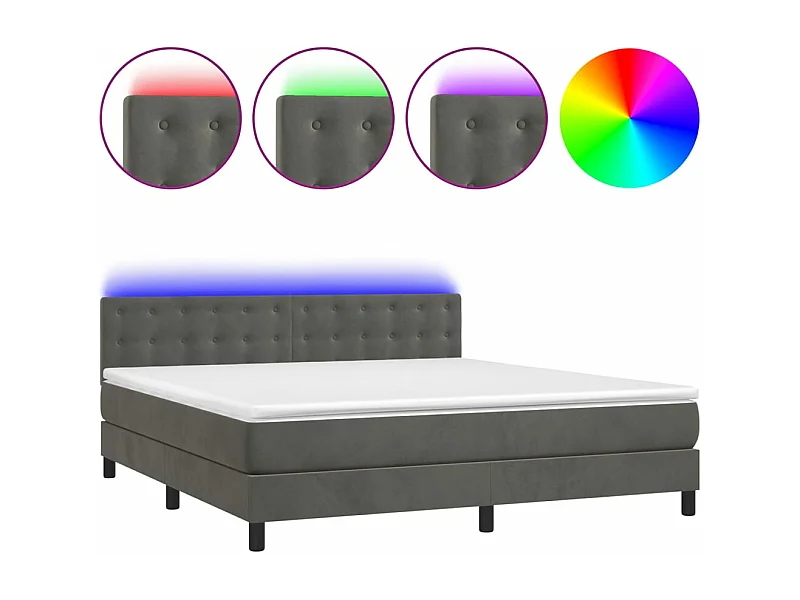 Sommier à lattes de lit matelas et LED Gris foncé 180x200