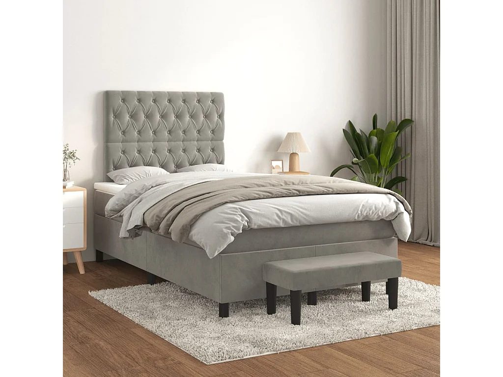 Sommier à lattes de lit et matelas gris clair 120x190 velours