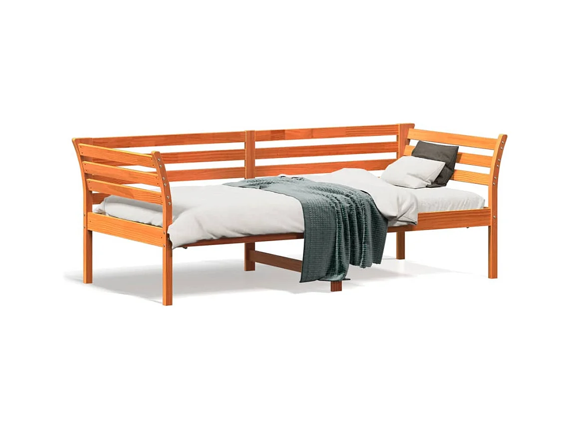 Lit de jour marron 90x190 bois de pin massif