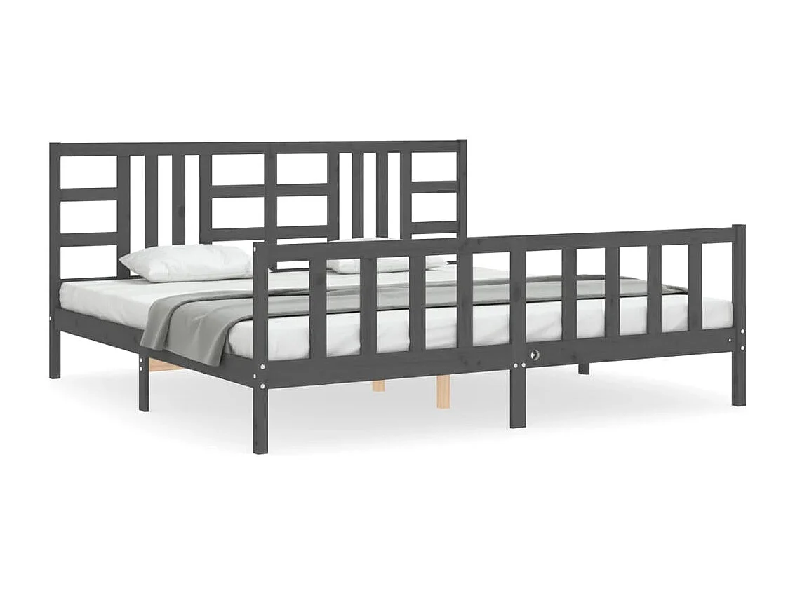 Cadre de lit avec tête de lit gris 200x200 bois massif