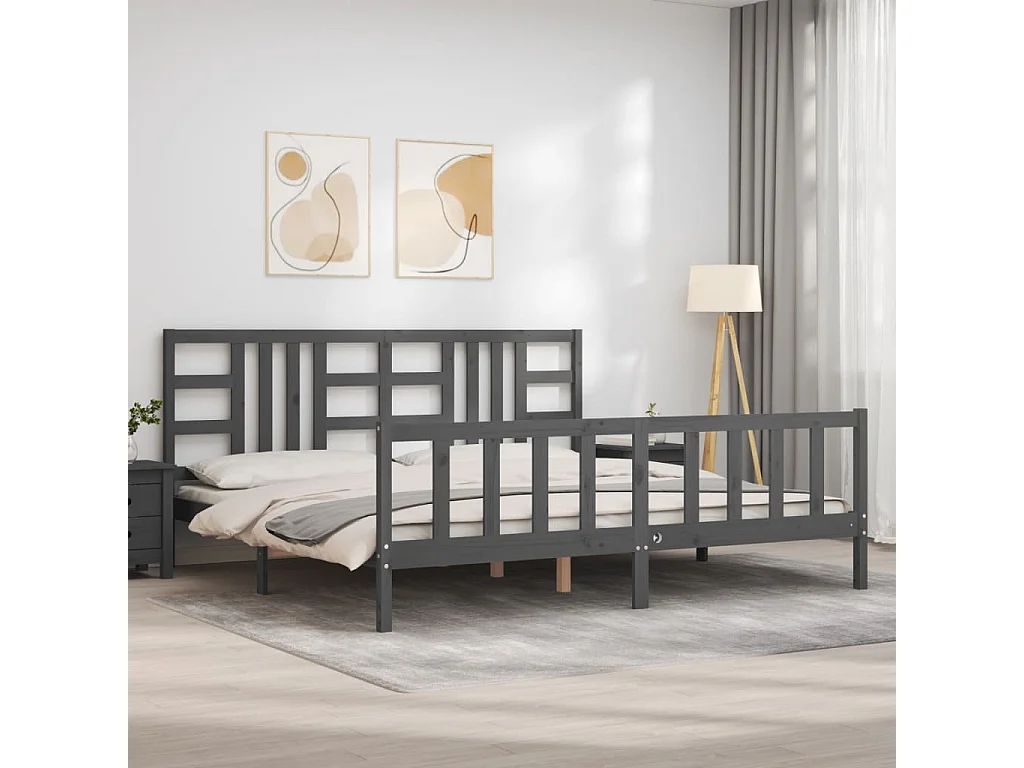 Cadre de lit avec tête de lit gris 200x200 bois massif