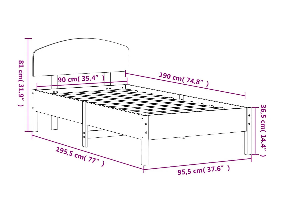 Cadre de lit avec tête de lit cire marron 90x190 bois de pin