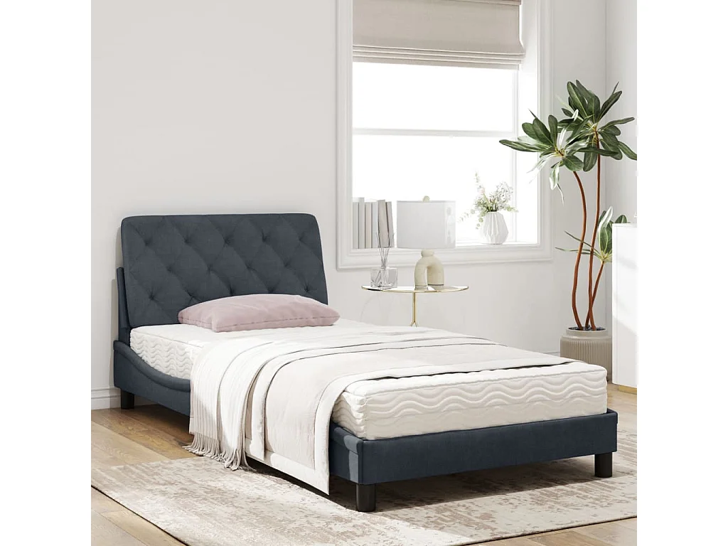 Lit avec matelas gris foncé 100x200 velours