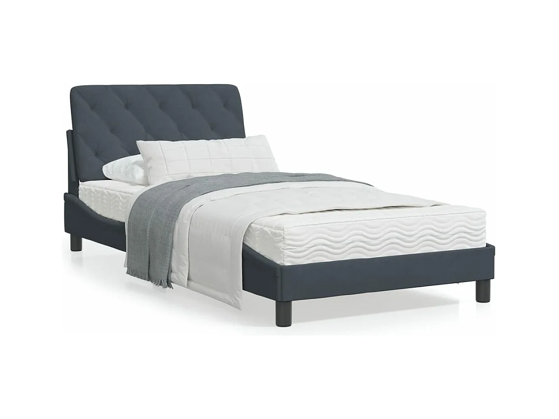 Lit avec matelas gris foncé 100x200 velours