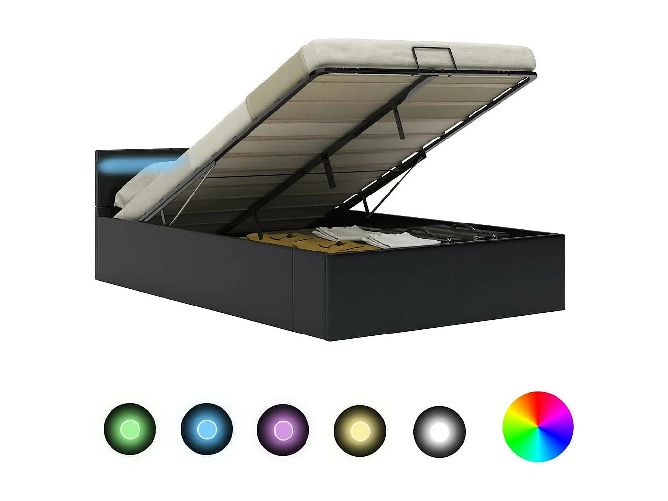 Lit à rangement avec LED Noir Similicuir 120x200