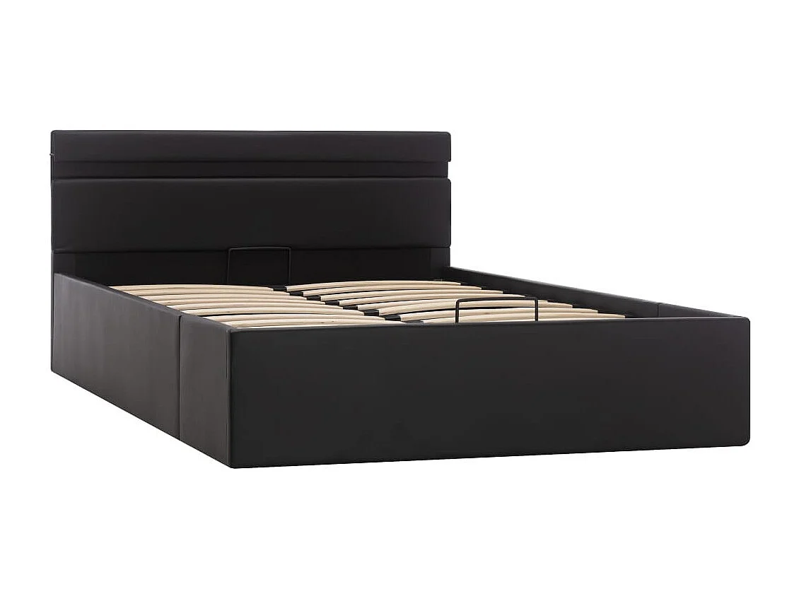 Lit à rangement avec LED Noir Similicuir 120x200
