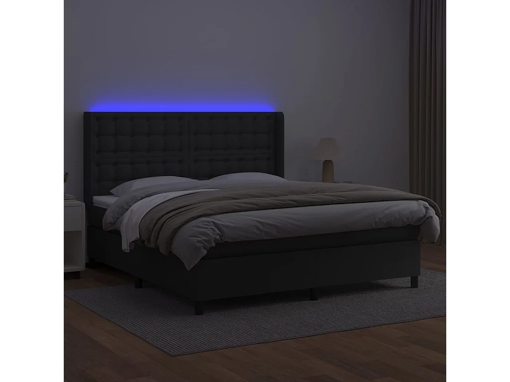Sommier à lattes de lit matelas LED Noir 160x200 Similicuir