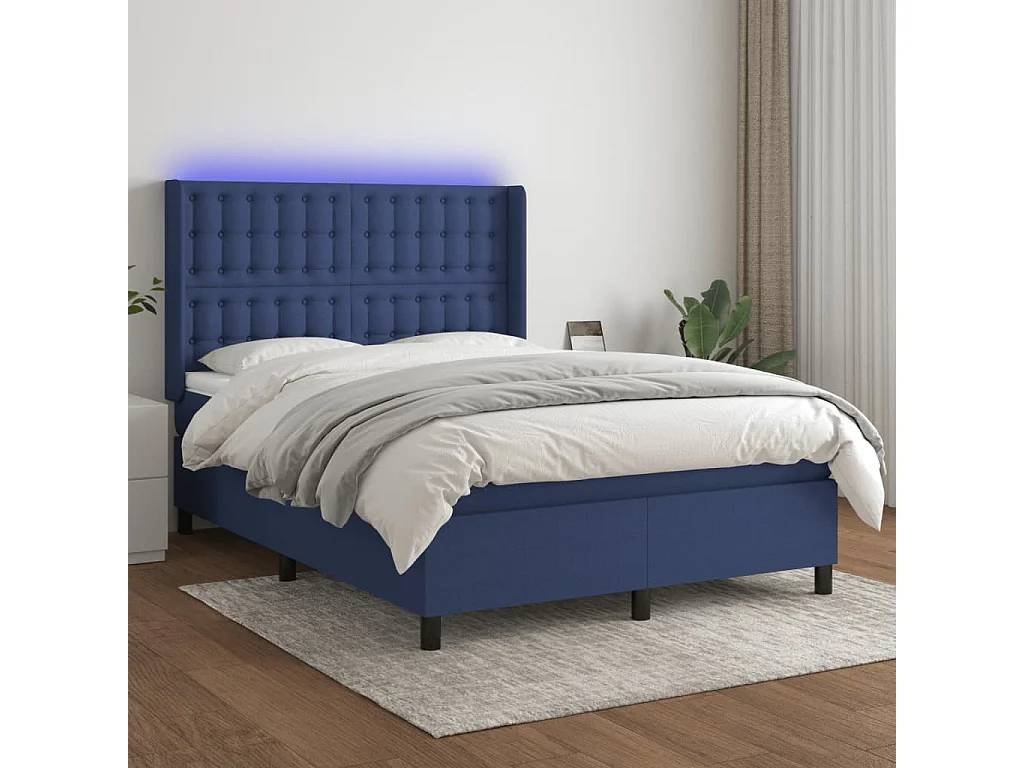 Lit à sommier tapissier avec matelas et LED Bleu 140x190 Tissu