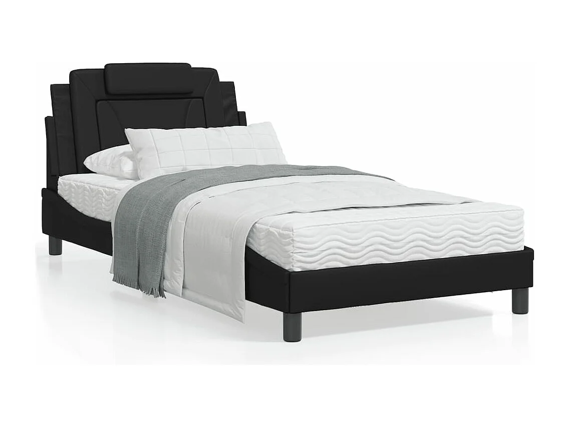 Lit avec matelas noir 100x200 similicuir