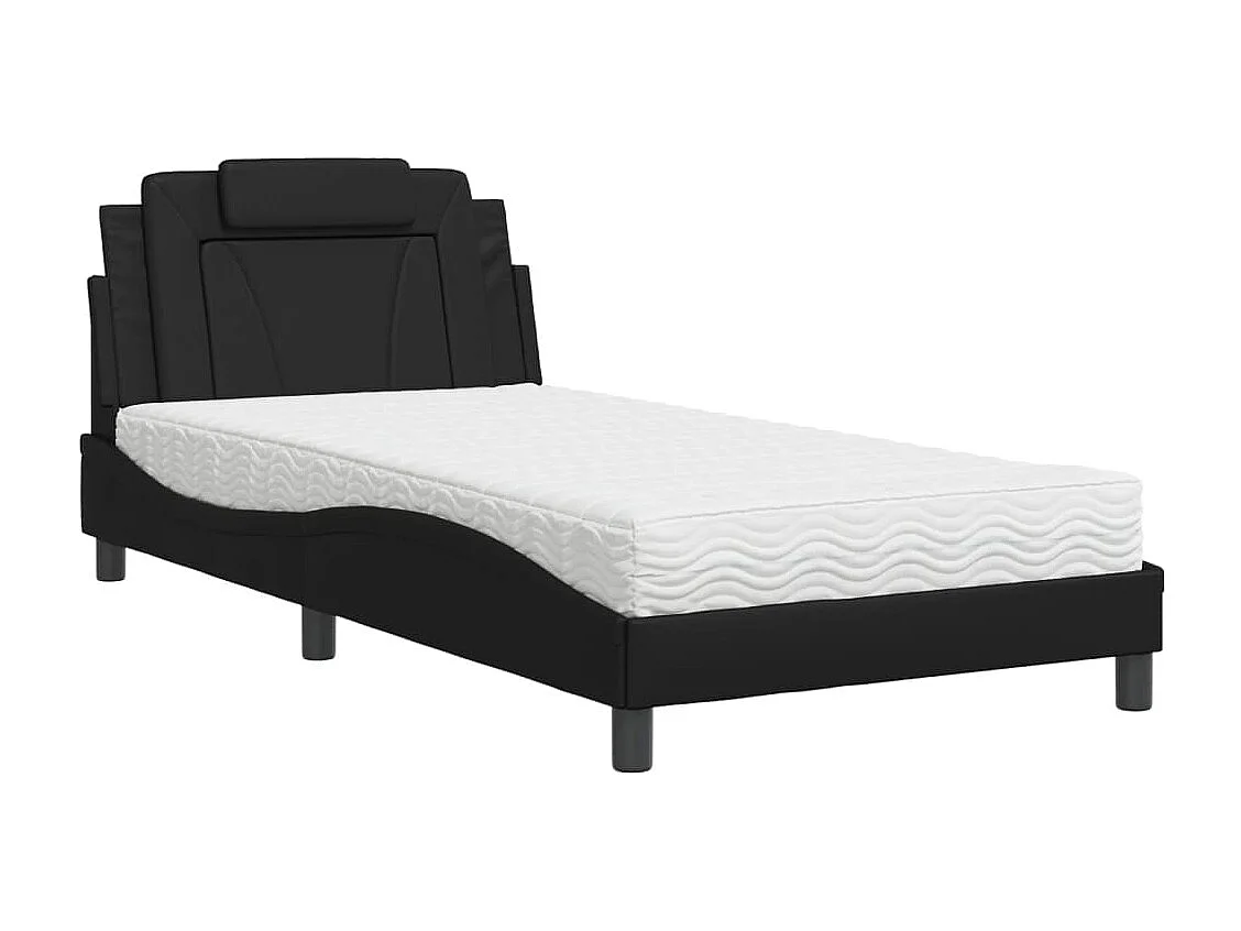 Lit avec matelas noir 100x200 similicuir