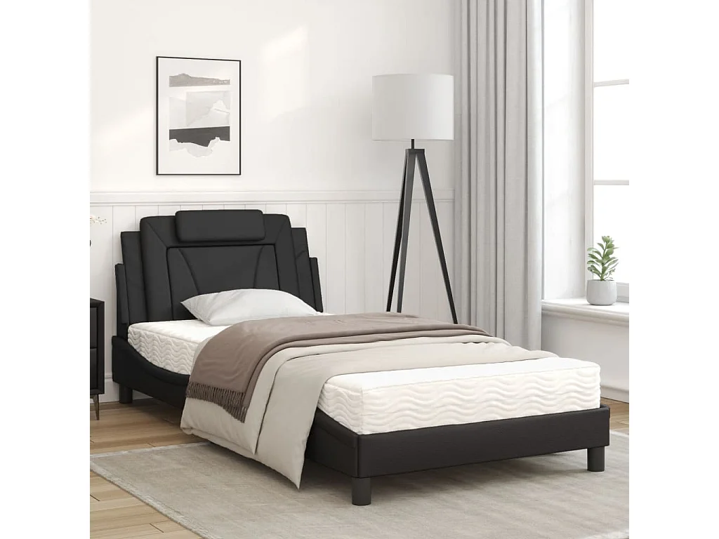 Lit avec matelas noir 100x200 similicuir