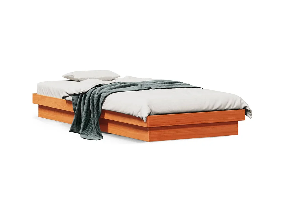 Cadre de lit à LED marron 90x190 bois de pin massif