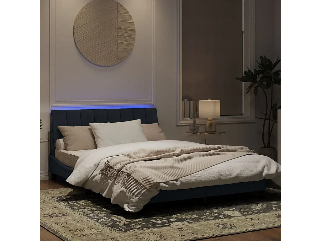 Cadre de lit avec lumières LED gris foncé 120x200 velours