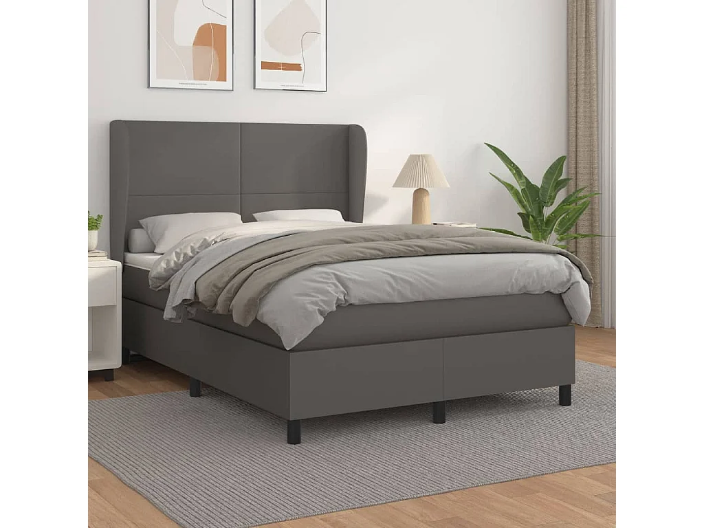Sommier à lattes de lit avec matelas Gris 140x190 Similicuir
